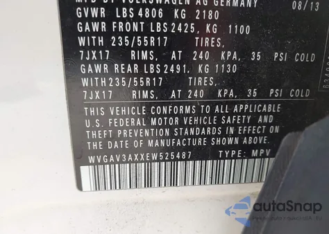 2014 Volkswagen Tiguan Se z USA, uszkodzony, nr VIN WVGAV3AXXEW525487